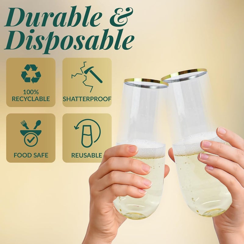 Reli. . Plastic Champagne Flutes (50 Pack, 9oz) Clear w/Gold Rim, Stemless | Disposable Champagne Flutes for Champagne, Mimosa, Cocktail, Wedding | BPA-Free Champagne Glasses Plastic, Shatterproof - Image 5
